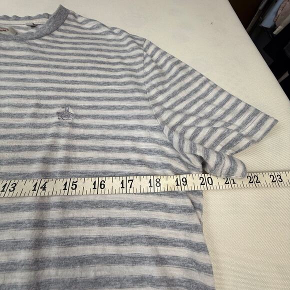 Penguin by Munsing Wear Mens gray white striped short sleeve T shirt with logo - Picture 7 of 16